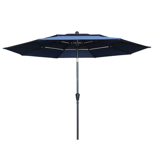 maocao hoom 10 ft. 3-Tier Outdoor Market Patio Umbrella with Double Air Vent and Push Button in Navy