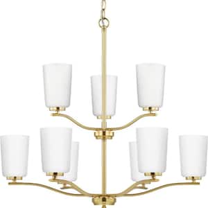 Adley Collection 9-Light Satin Brass Etched White Glass New Traditional Chandelier