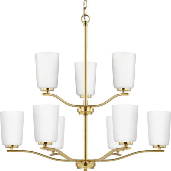Progress Lighting Adley Collection 9-Light Satin Brass Etched White Glass New Traditional Chandelier