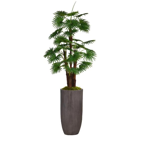VINTAGE HOME 80.25 in. Artificial Tall Fan Palm Tree Faux Decor with Burlap Kit in Resin Planter