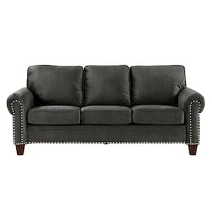 Taye 85.5 in. W Rolled Arm Microfiber Rectangle Sofa in. Dark Gray