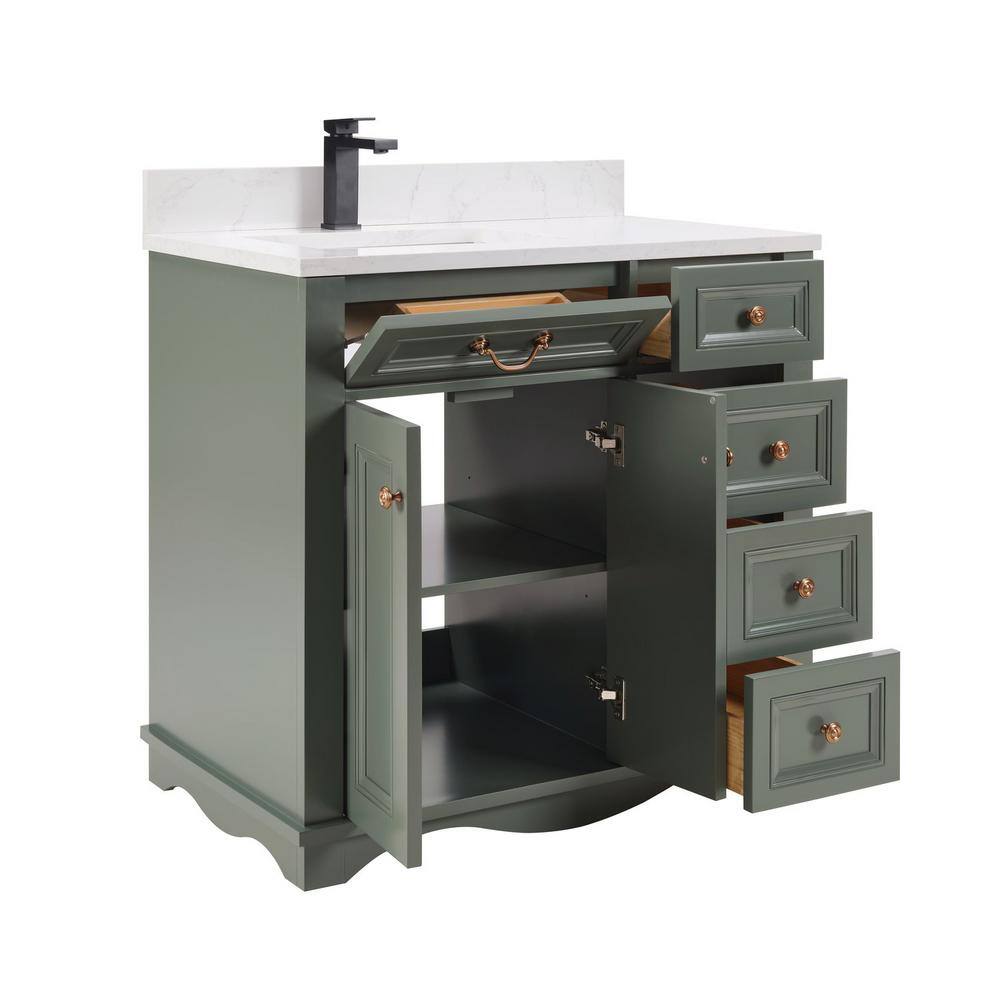 36" Pewter Green Solid Wood Freestanding Sink Vanity with Artificial Stone Top