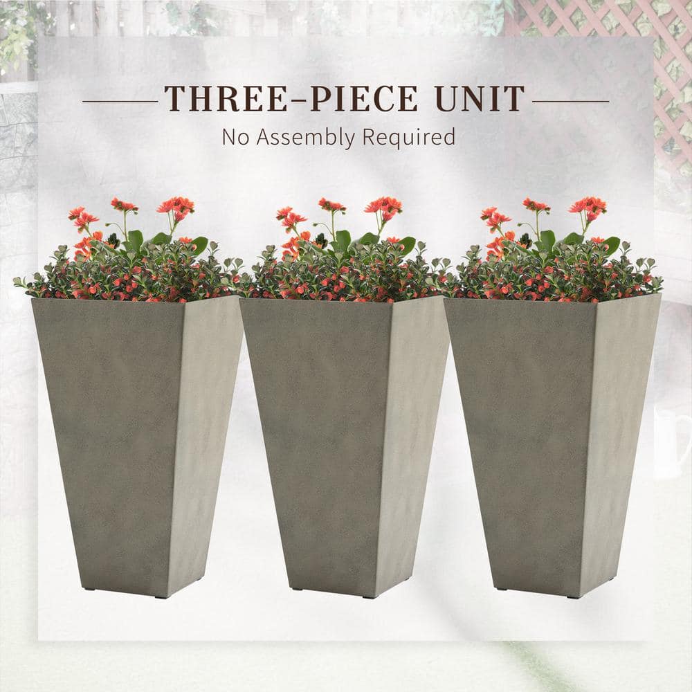 Outsunny 28" Tall Gray Plastic Planters with Drainage Hole, Set of 3