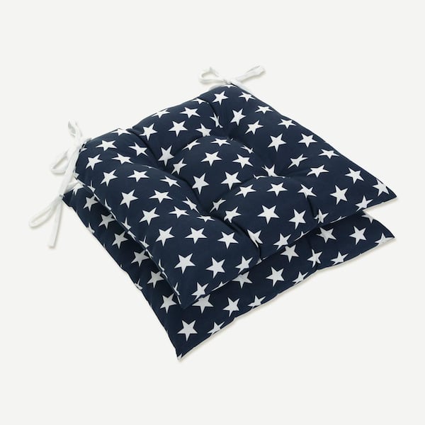 Pillow Perfect 19 x 18.5 Outdoor Dining Chair Cushion in Blue/White (Set of 2)