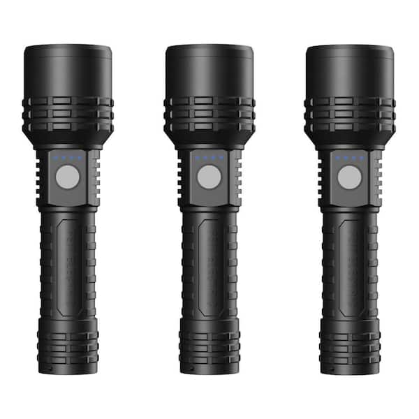 600 lumens 6.6 in. Dual Power LED Rechargeable Long Range Handheld Flashlight (3-Pack)
