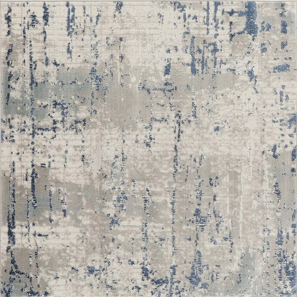 5 ft. x 5 ft. White Abstract Washable Area Rug