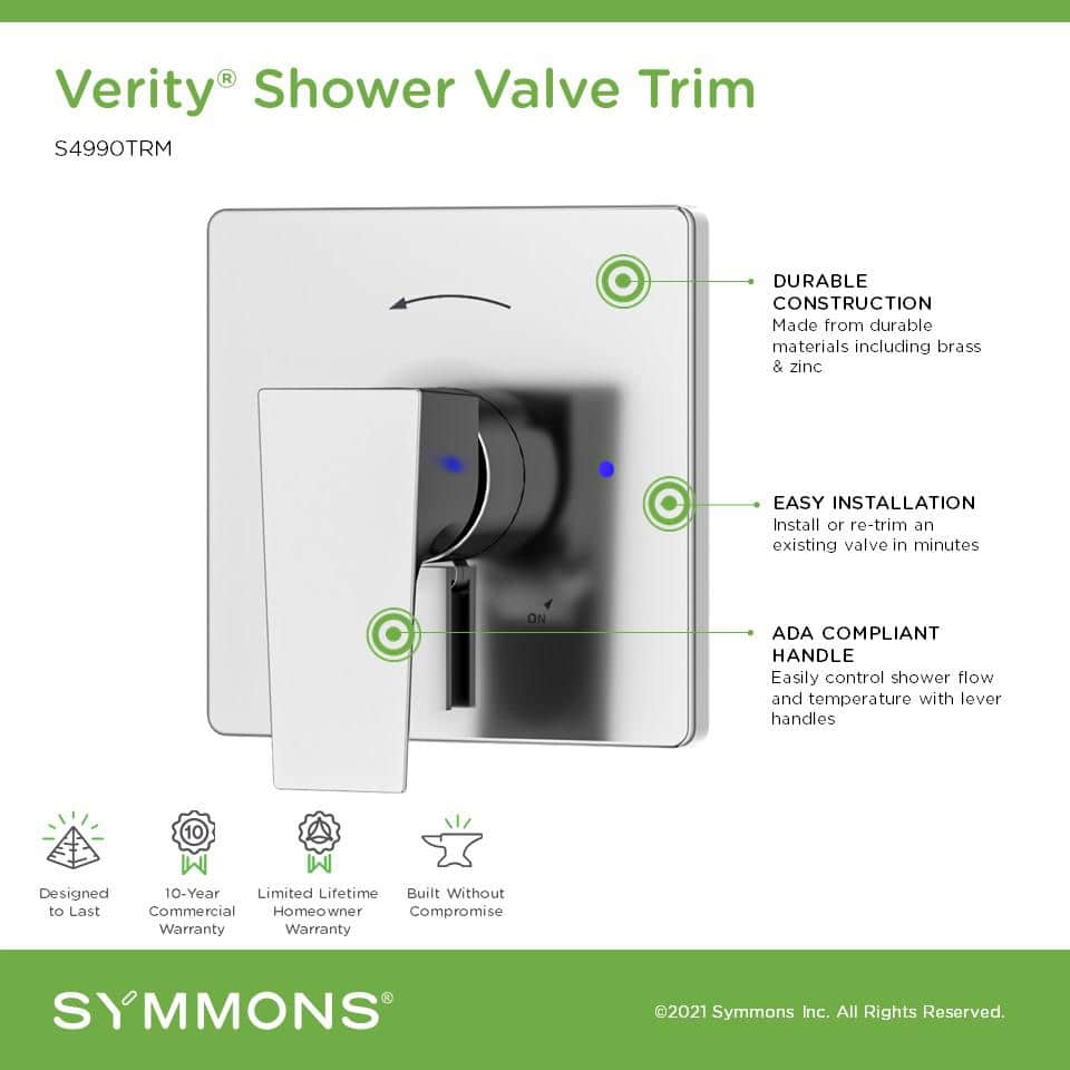 Polished Chrome Modern Single Handle Shower Valve Trim Kit