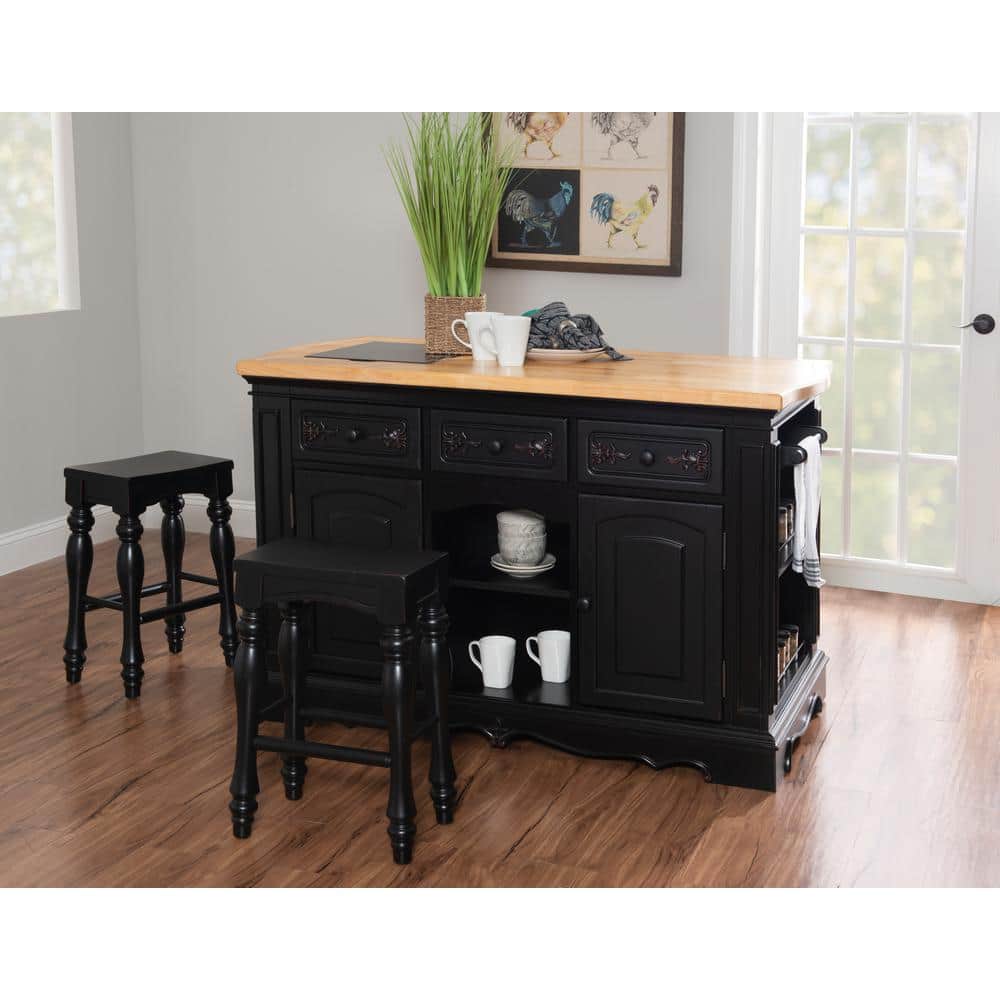 Black and Natural Wood Kitchen Island with Granite Top