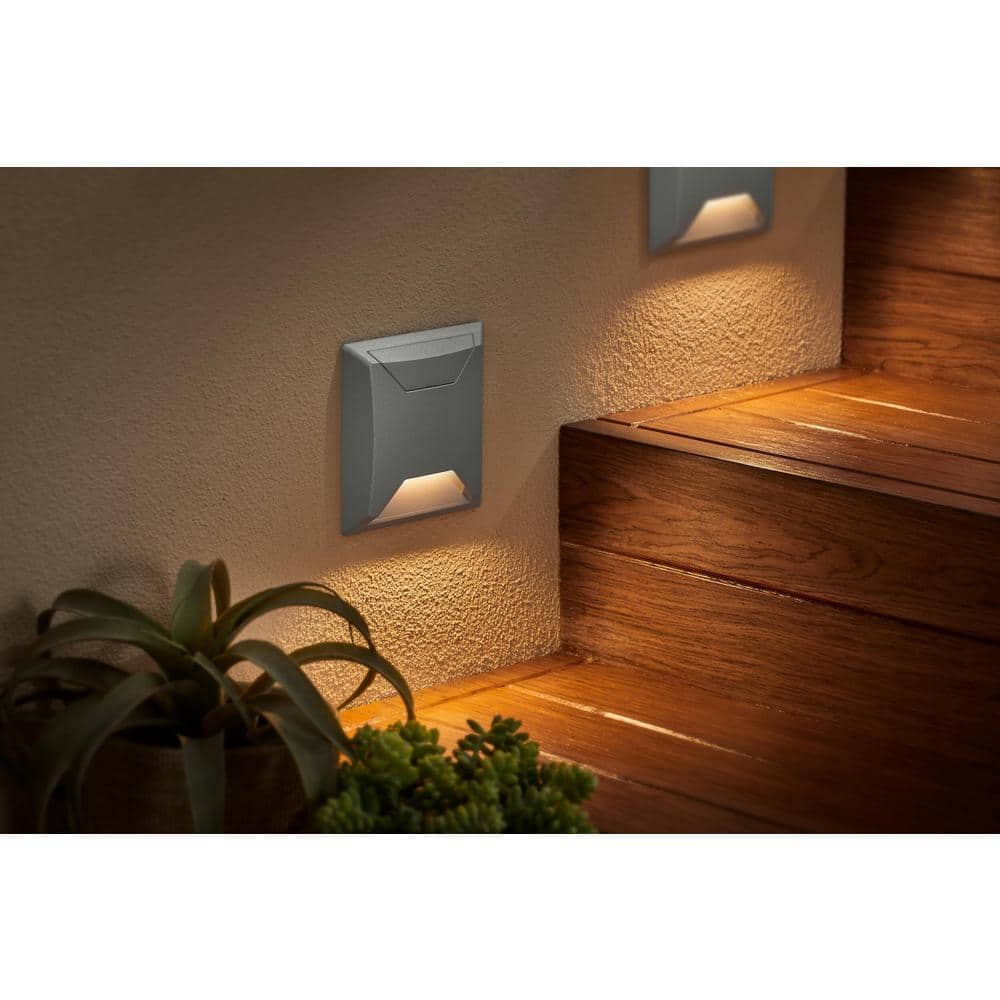 Hampton Bay 150 Lumen Low Voltage Silver Integrated LED Hardwired Square Outdoor Stair Light