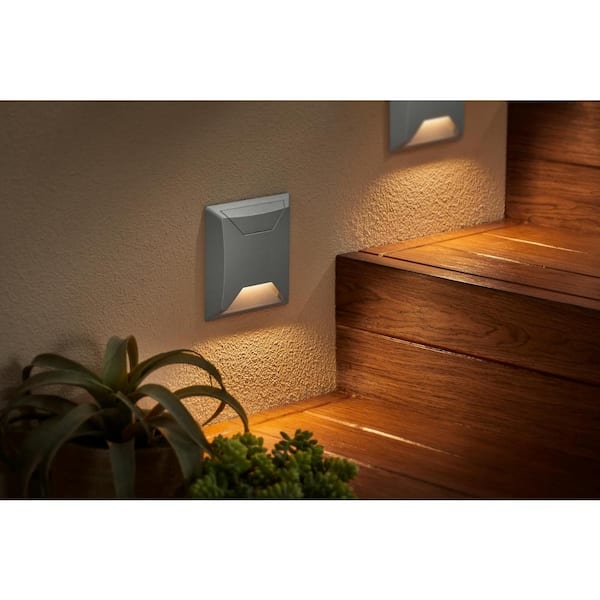150 Lumen Low Voltage Silver Integrated LED Hardwired Square Outdoor Stair Light