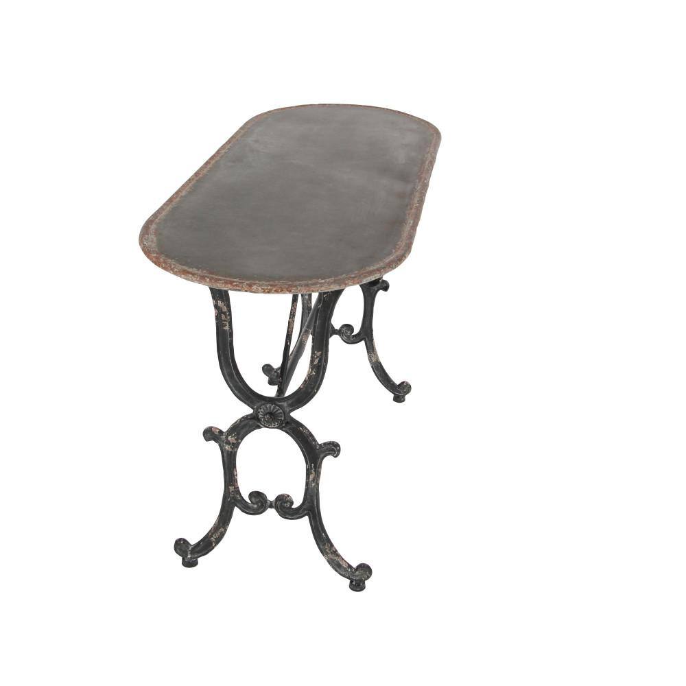 Crestline Distressed Gray Metal & Glass Console Table with Storage