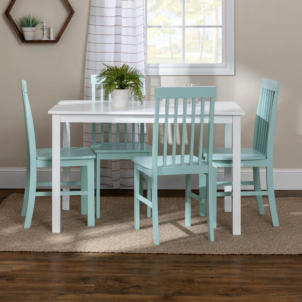 White and Sage Rubberwood 5-Piece Dining Set