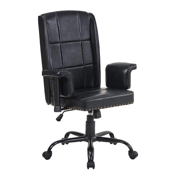 High Back Office Chair Faux Leather Wheels Task Chair in Black Style 2 with Adjustable Armrests-Swivel Desk Chair