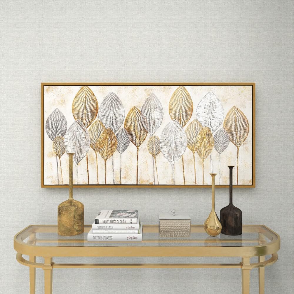Modern Brown and Gray Botanical Canvas Framed Wall Art