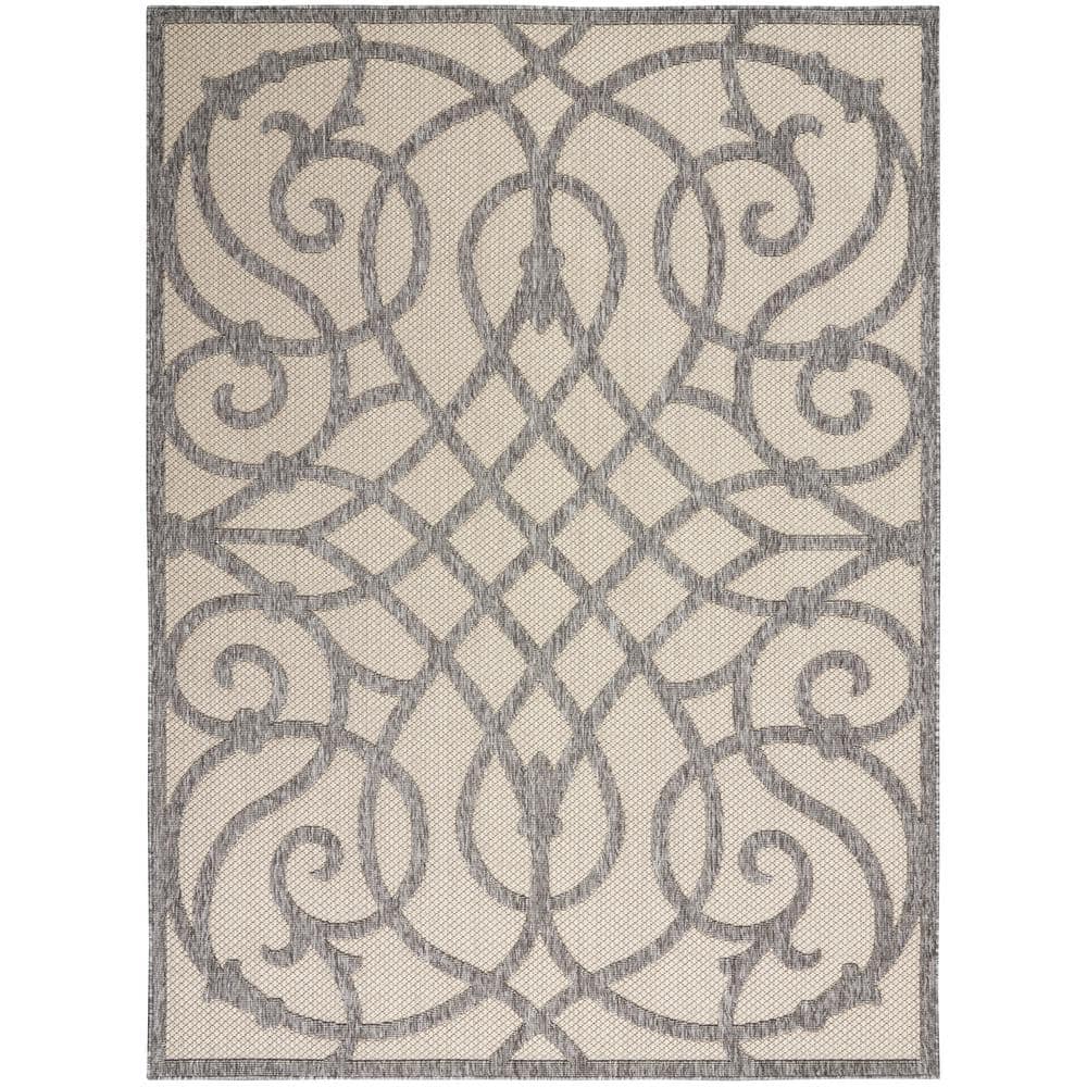 Palamos Cream Grey Geometric Synthetic 6' x 9' Indoor/Outdoor Rug