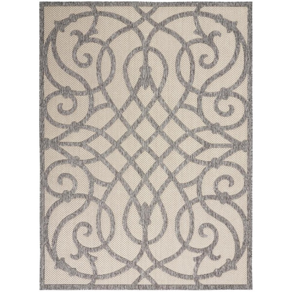 Nourison Palamos Cream Grey 6 ft. x 9 ft. Textured Geometric Contemporary Indoor/Outdoor Area Rug