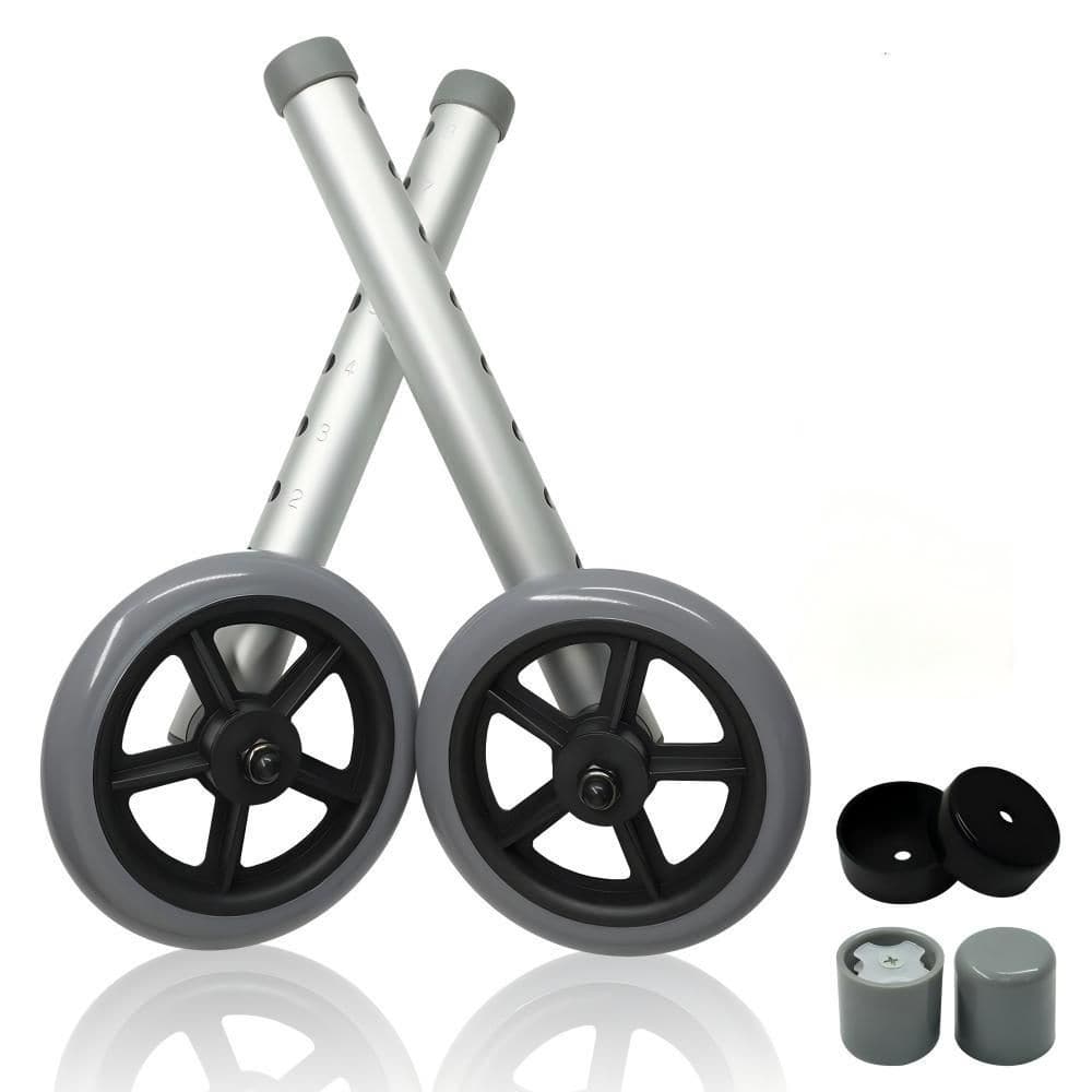 1-Pair 5 in. Universal Replacement Wheels, 8-Height Adjustable Smooth Rolling Accessory, Aluminum Rubber Walker Wheels price history on PriceWatchPro