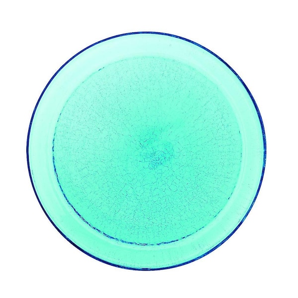ACHLA DESIGNS 12.5 in. Dia Teal Blue Reflective Crackle Glass Birdbath Bowl