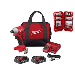 M18 18-Volt Lithium-Ion Brushless Cordless 1/4 in. Impact Driver Kit with SHOCKWAVE Screw Driver Bit Set (45-Piece)