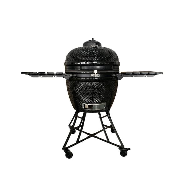 itapo 24 in. Kamado Ceramic Portable Charcoal Grill in Black with Side Table