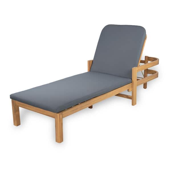 CHRISTOPHER KNIGHT HOME Colton Light Teak Solid Wood Adjustable Outdoor Patio Chaise Lounge with Dark Gray Cushions