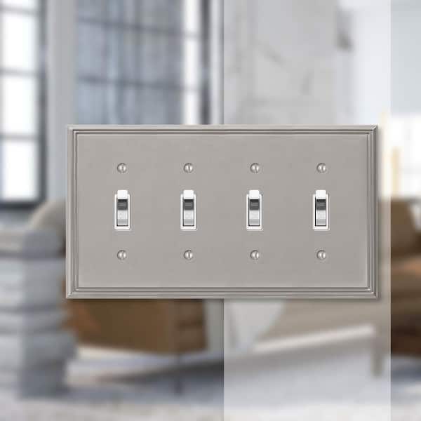 Rhodes 4 Gang Toggle Metal Wall Plate - Brushed Nickel
