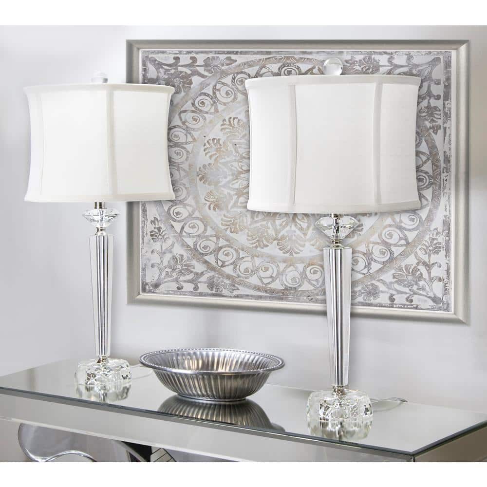 Set of 2 White Crystal Table Lamps with Drum Shades