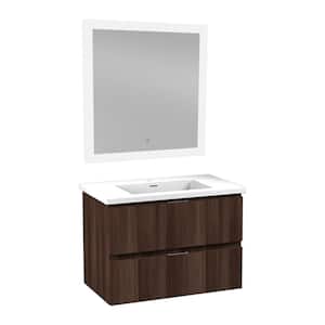 30 in. W x 18 in. D x 20 in. H White 1-Basin Bath Vanity in Rich Brown with White Vanity Top and Mirror
