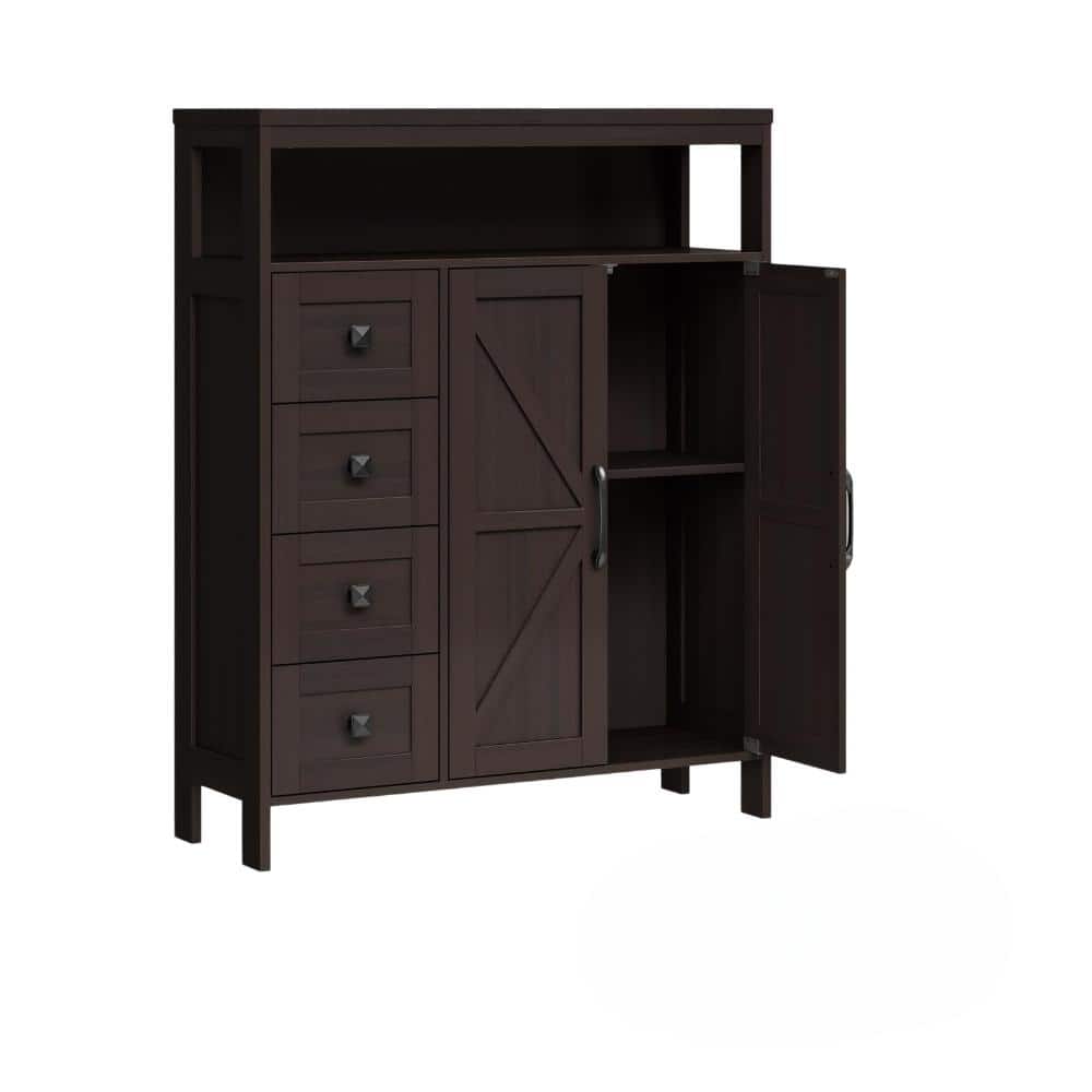 29.13 in. W x 39.27 in. H Rectangular Wood Medicine Cabinet without Mirror in Brown with 2 Doors and 4 Drawers