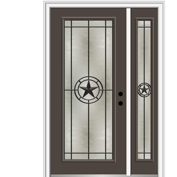 MMI Door Elegant Star 48 in. x 80 in. Left-Hand Inswing Full Lite Decorative Glass Brown Painted Fiberglass Prehung Front Door