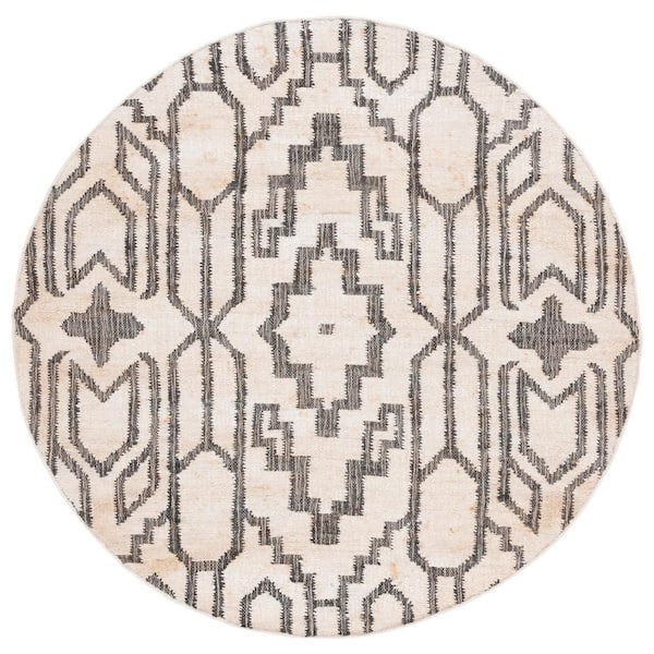 SAFAVIEH Natural Fiber Ivory/Black 6 ft. x 6 ft. Modern Geometric Round Area Rug