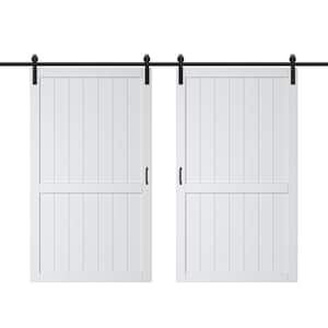 96 in. x 84 in.（Two 48 in. Slabs）WhiteH Style Primed Sliding Barn Door Slab With Soft Close and Hardware Kit