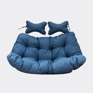 2 Person Modern Upholstered Hanging Egg Swing Cushion with Headrest for Porch, Indoor, Patio, Garden in Navy Blue