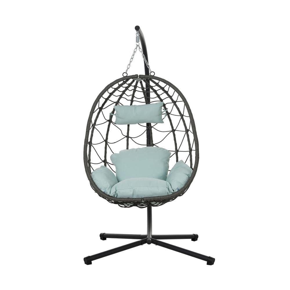 1-Person Steel Patio Swing with Green Cushions