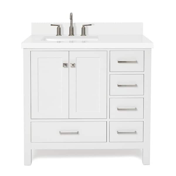 Cambridge 36 in. W x 22 in. D x 36 in. H Vanity in White with Pure White Quartz Top