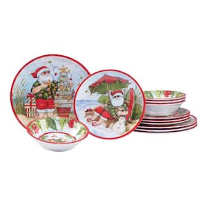 Santa's Wish 12-Pcs Assorted Colors Melamine Dinnerware Set (Service for 4)