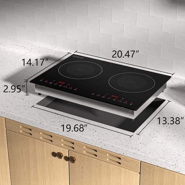 20.5 in. Portable Double Burners Induction Cooktop 1800W Built-In or Countertop Stove in Black-Ideal for RV, Dorm