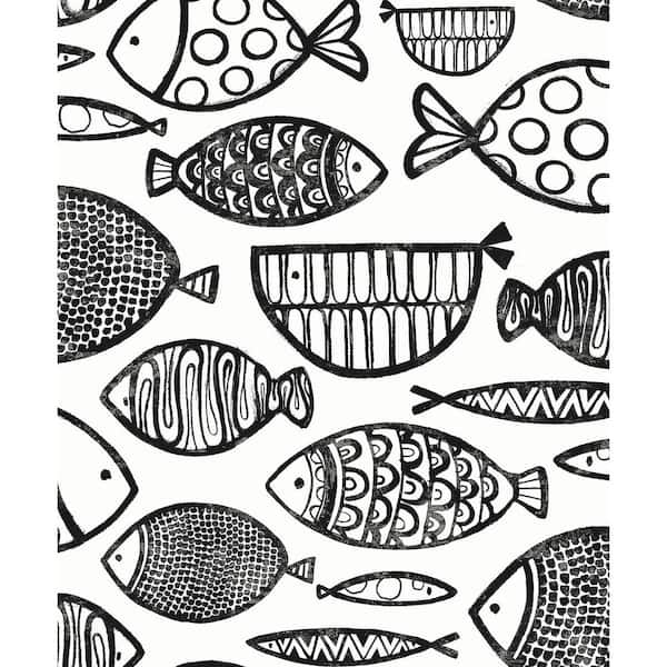 57.5 sq. ft. Contrast Cadence Fish Unpasted Nonwoven Paper Wallpaper Roll