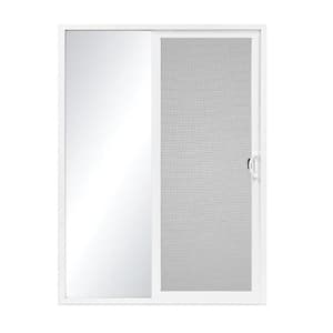 96 in. x 80 in. White Reversible Vinyl Sliding Patio Door with Low-E Glass, Handle Set and Screen