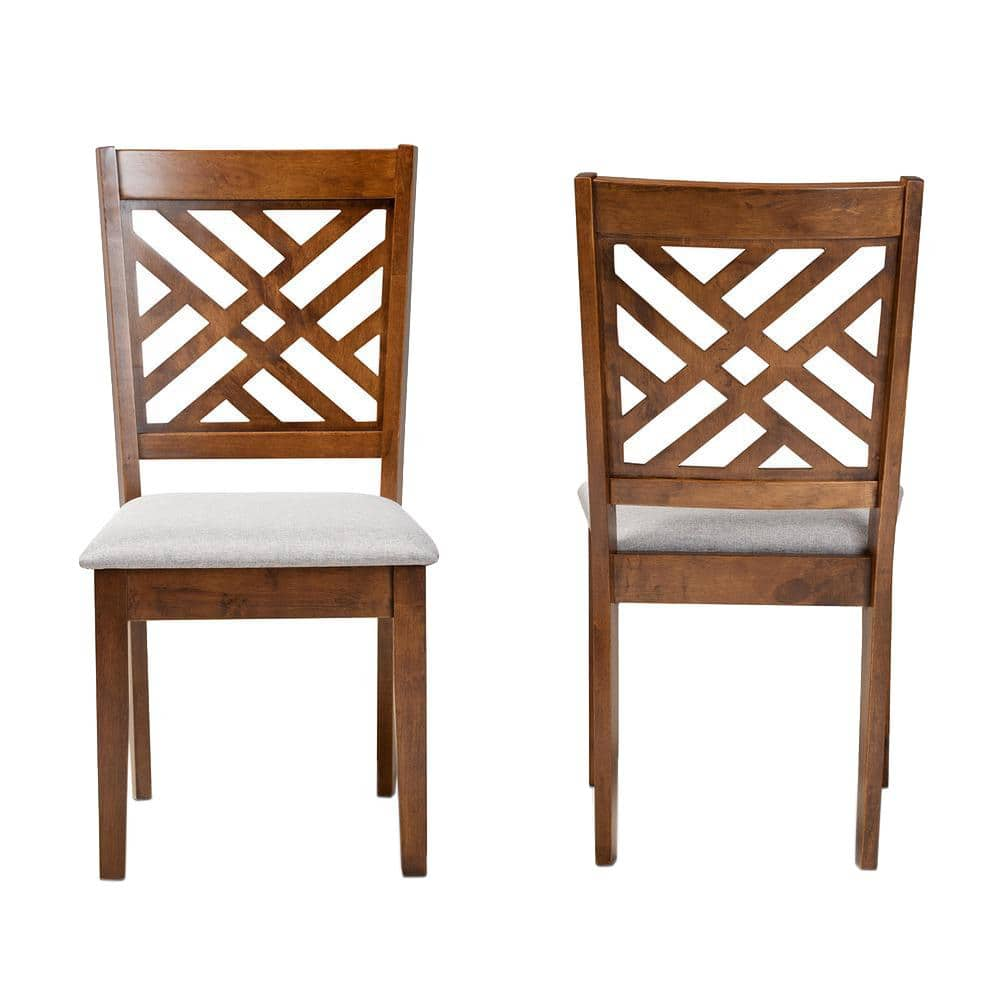 2pc Caron Fabric Upholstered and Wood Dining Chair Set Walnut/Brown - Baxton Studio