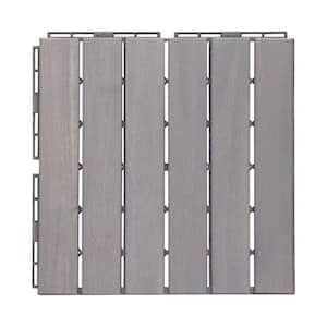12 in. x 12 in. Outdoor Striped Square Wood Interlocking Waterproof Flooring Deck Tiles in Light Gray (Set of 30 Tiles)