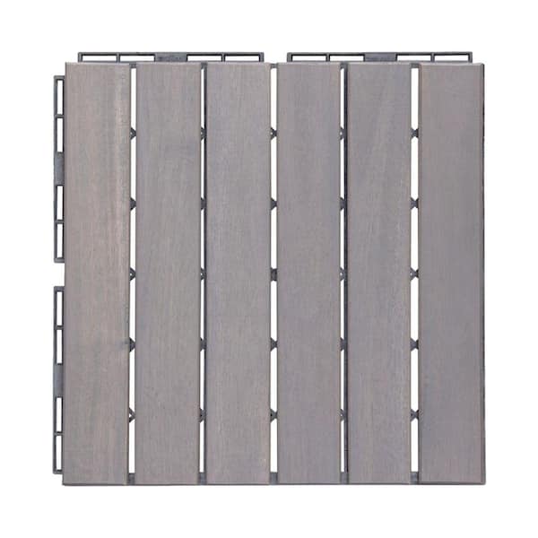 Amucolo 12 in. x 12 in. Outdoor Striped Square Wood Interlocking Waterproof Flooring Deck Tiles in Light Gray (Set of 30 Tiles)