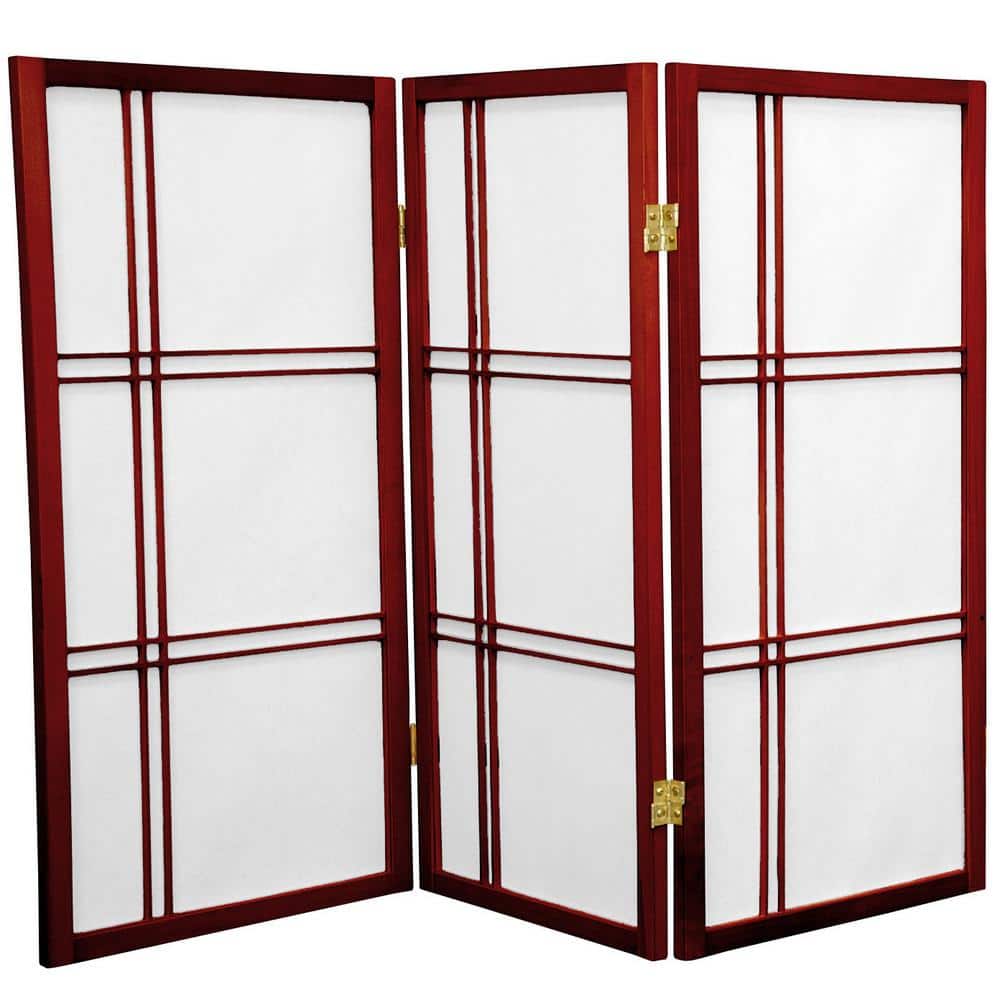Oriental Furniture 3 ft. Short Double Cross Shoji Screen Rosewood 3 Panels DC36RWD3P The