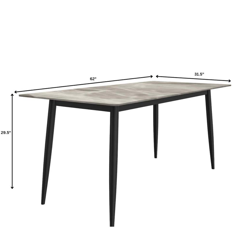 Deep Grey Rectangular Glass Dining Table with Black Steel Base