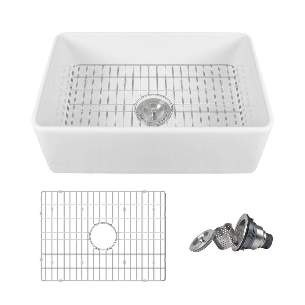 White Fireclay 24" Single Bowl Farmhouse Sink