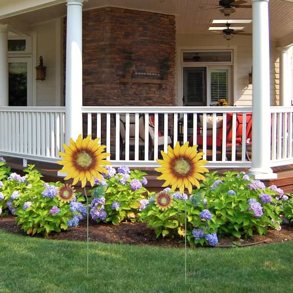 Cubilan Metal Sunflowers Decorative Garden Stakes, 2 Pack 33&quot