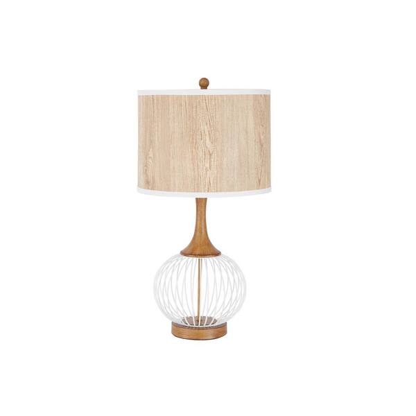 Silverwood Furniture Reimagined Felix 25.39 in. White Table Lamp with Faux Wood Shade