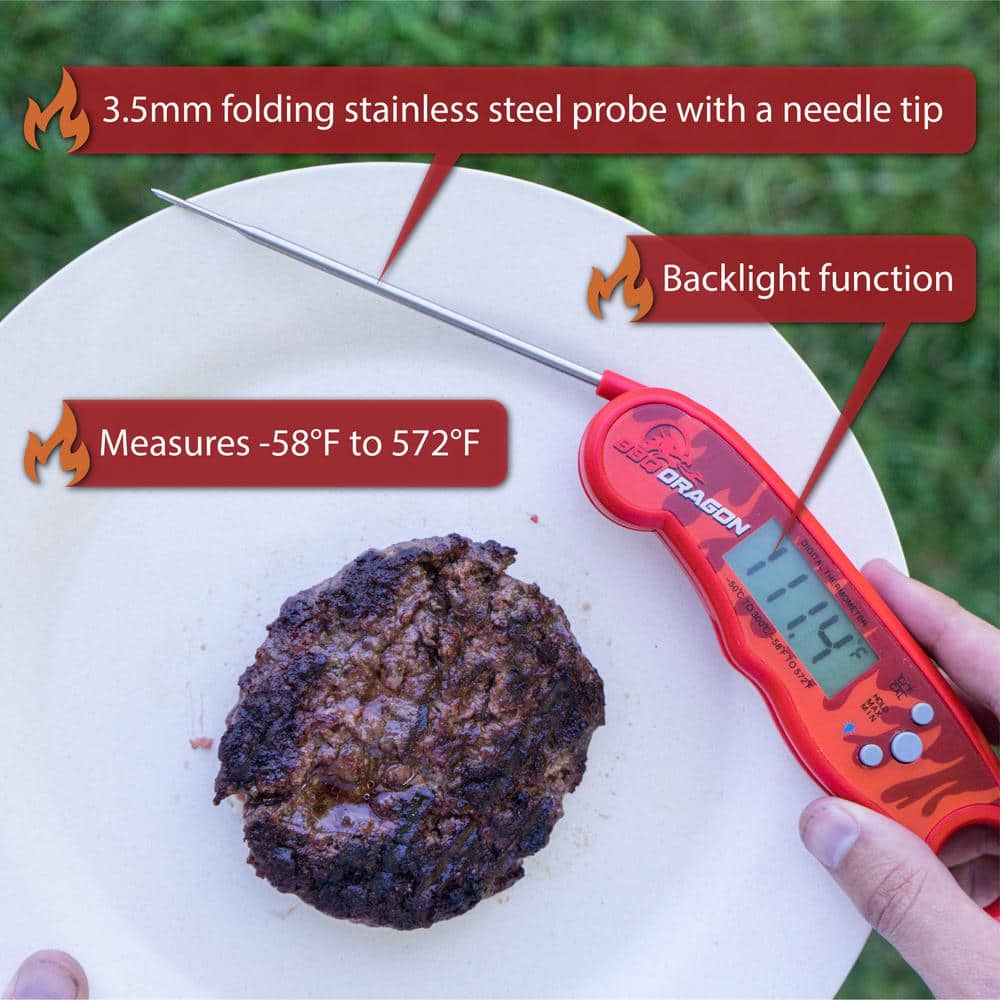 BBQ Dragon Red Digital Waterproof Instant-Read Meat Thermometer
