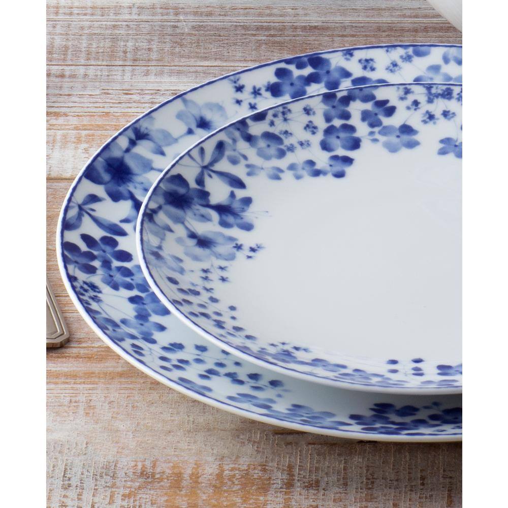 Blue and White Porcelain Floral 4-Piece Dinnerware Set