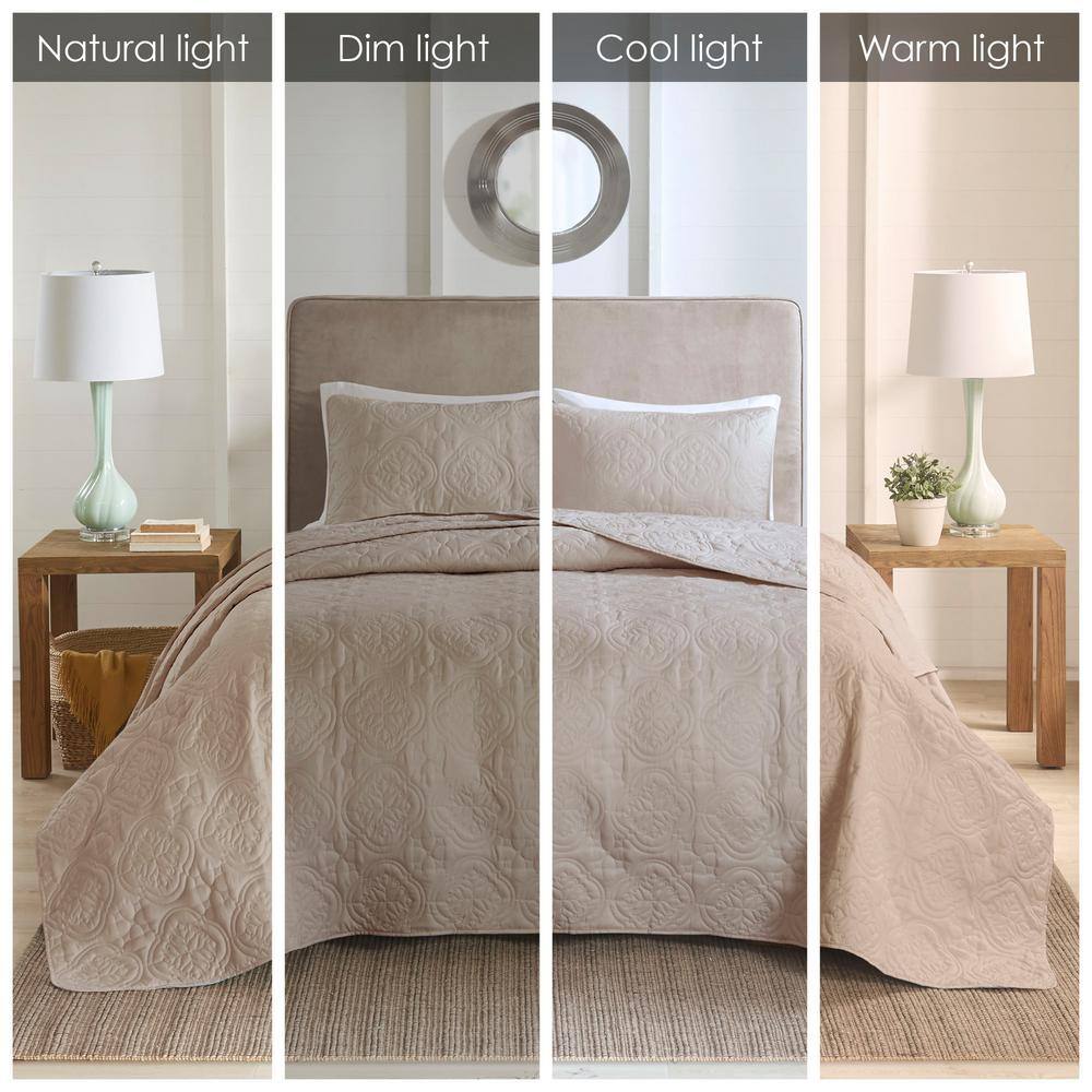 Khaki Full Microfiber Reversible Bedspread Set